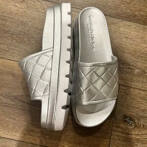 Beach Slides by J-Slides Silver Slides Size 9